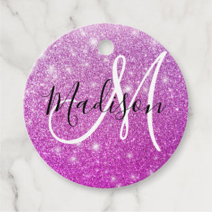 Girly & Glam Purple Glitter Sparkles Monogram Name Favour Tags