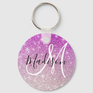 Girly & Glam Purple Glitter Sparkles Monogram Name Keychain