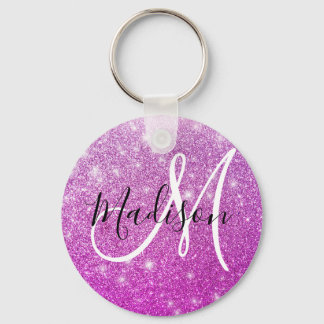 Girly & Glam Purple Glitter Sparkles Monogram Name Keychain