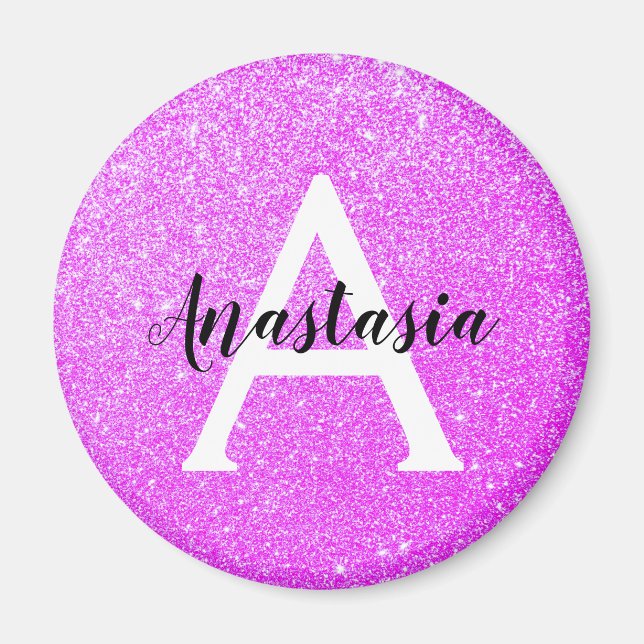 Girly Glam Purple Glitter Sparkles Monogram Name Magnet (Front)