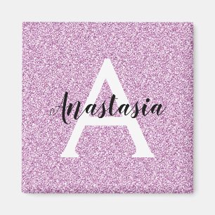 Girly Glam Purple Glitter Sparkles Monogram Name Magnet