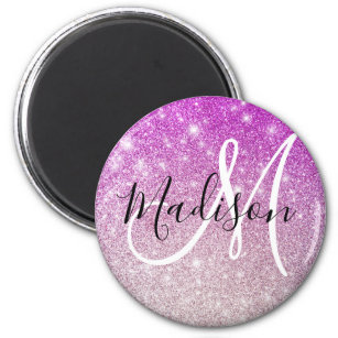 Girly & Glam Purple Glitter Sparkles Monogram Name Magnet