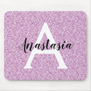 Girly Glam Purple Glitter Sparkles Monogram Name Mouse Pad