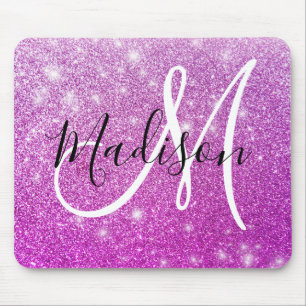 Girly & Glam Purple Glitter Sparkles Monogram Name Mouse Pad