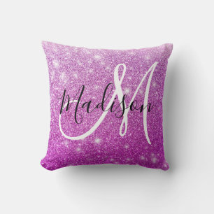 Girly & Glam Purple Glitter Sparkles Monogram Name Throw Pillow