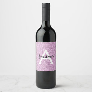 Girly Glam Purple Glitter Sparkles Monogram Name Wine Label