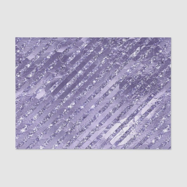 Girly Glam Purple Glitter Stripes Birthday Tissue Paper (Front)