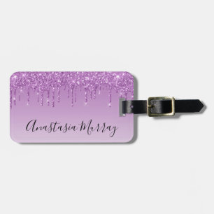 Girly & Glam Purple Lilac Glitter Drips Name Luggage Tag