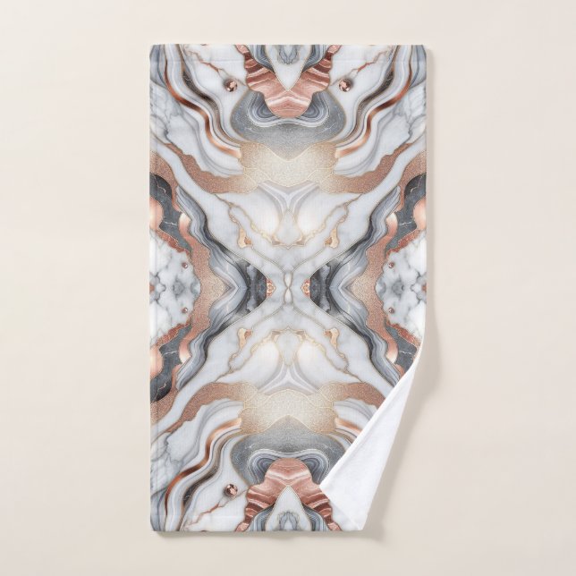 Girly Glam Rose Gold Silver & White Marble  Bath Towel Set (Hand Towel)
