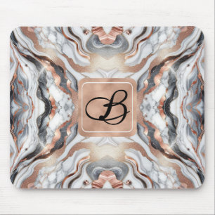 Girly Glam Rose Gold Silver & White Marble Mouse Pad
