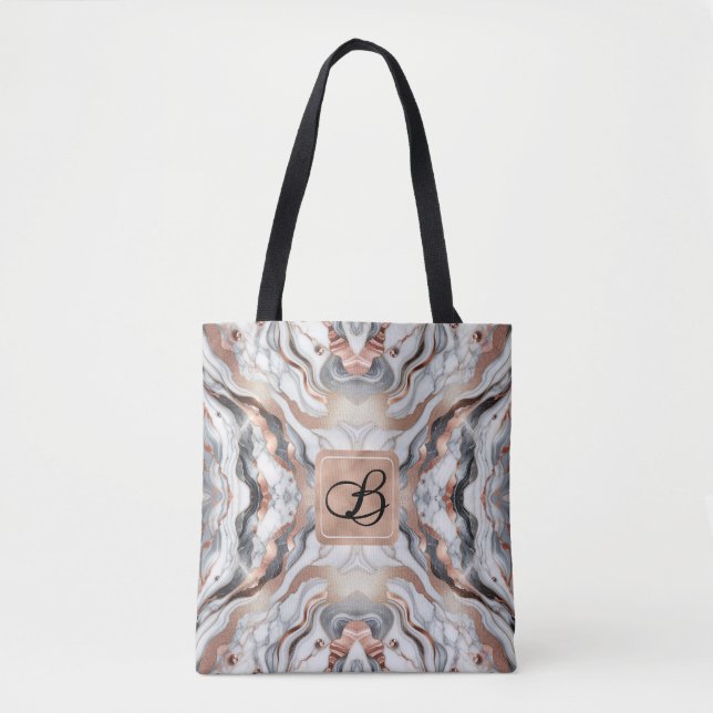 Girly Glam Rose Gold Silver & White Marble  Tote Bag (Front)