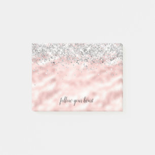 Girly Glam Silver Pink Heart Personalized Post-it Notes