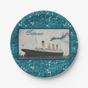 Girly Glam Titanic Saphire Glitter Paper Plate