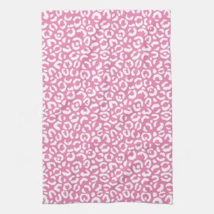 Girly Glam White Pink Leopard Print Kitchen Towel