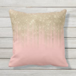 Girly Glamourous Pink Gold Glitter Striped Outdoor Pillow<br><div class="desc">This glamourous, modern, and girly design if perfect for the elegant fashionista. It features a faux printed sparkly gold glitter sequin striped ombre gradient on top of a simple blush pink background. It's pretty, beautiful, and girly! ***IMPORTANT DESIGN NOTE: For any custom design request such as matching product requests, colour...</div>