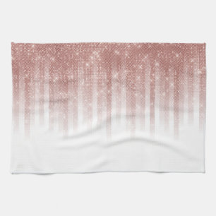 Girly Glamourous Rose Gold Glitter Striped Gradien Kitchen Towel