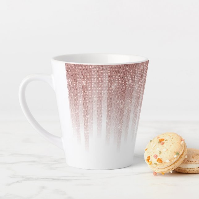 Girly Glamourous Rose Gold Glitter Striped Gradien Latte Mug (In Situ)