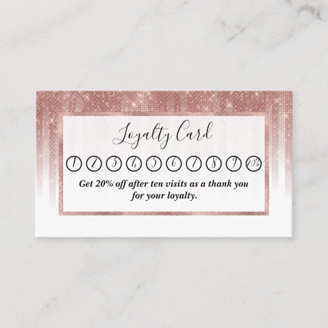 Girly Glamourous Rose Gold Glitter Striped Gradien Loyalty Card (Front)