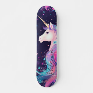 Girly Gliter Unicorn Rainbow Colors Skateboard