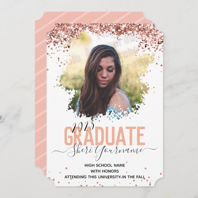 Girly Glitter and Script One Photo Graduation Announcement (Front/Back)