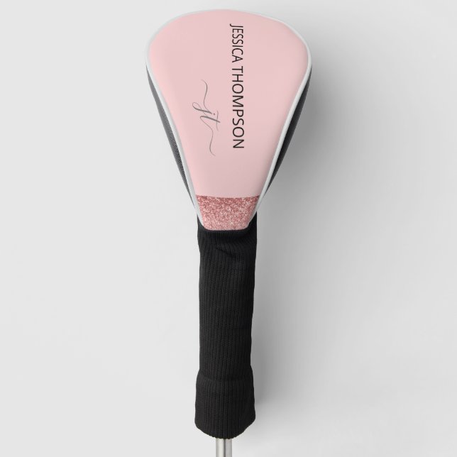 Girly Glitter Blush Pink Simple Monogram Name Golf Head Cover (Front)
