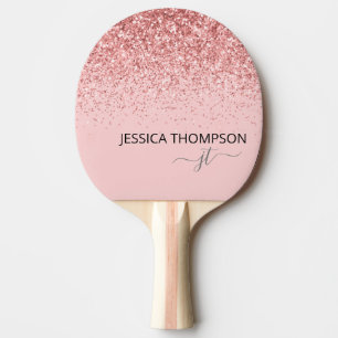 Girly Glitter Blush Pink Simple Monogram Name  Ping Pong Paddle