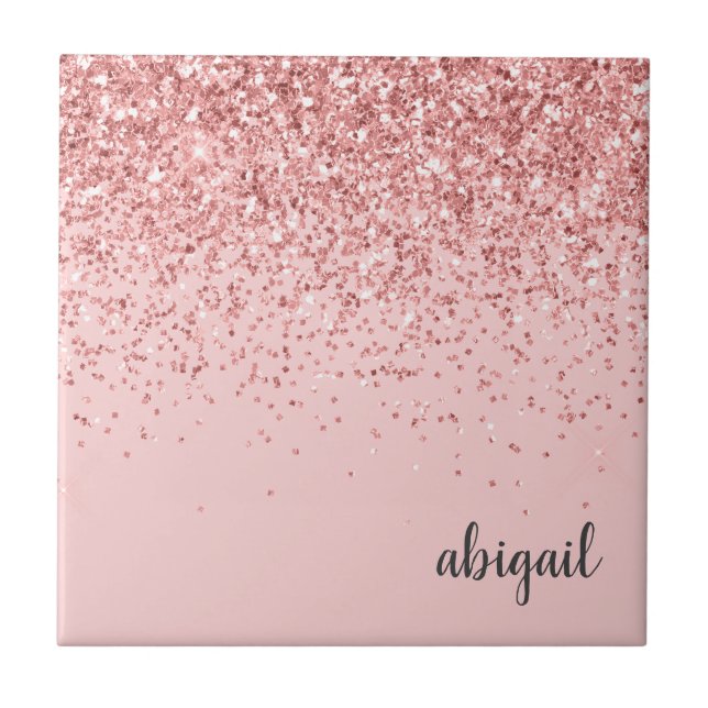 Girly Glitter Blush Pink Sparkle Modern Party Tile (Front)