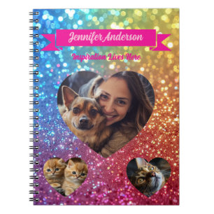 Girly Glitter & Custom Heart Shape Photo Notebook