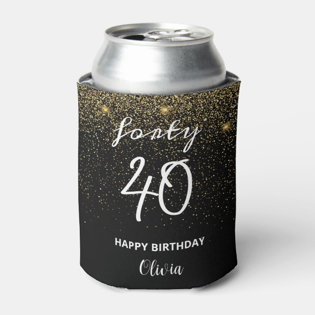 Girly glitter Custom modern 40th birthday  Can Cooler (Can Front)