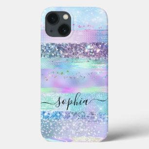 Girly Glitter Faux Holographic   Pink Blue Purple iPhone 13 Case