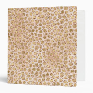 Girly Glitter Gold Peach Leopard Print Binder