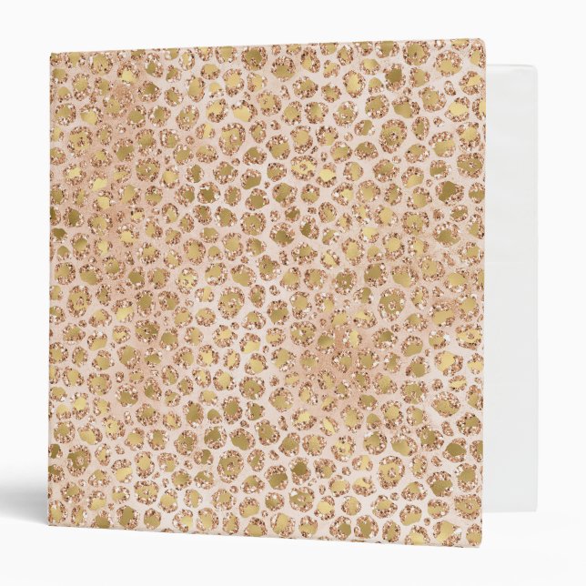 Girly Glitter Gold Peach Leopard Print Binder (Front/Inside)