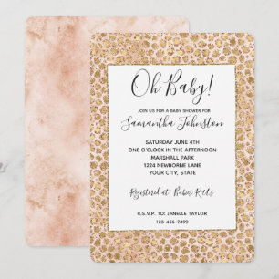 Girly Glitter Gold Peach Leopard Print Invitation