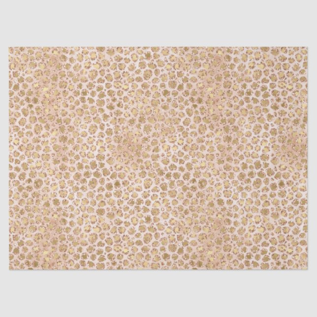 Girly Glitter Gold Peach Leopard Print Tissue Paper (Front)