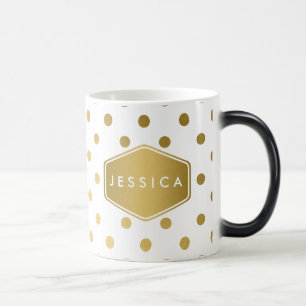 Girly Glitter Gold Polka Dots Pattern Monogram Magic Mug
