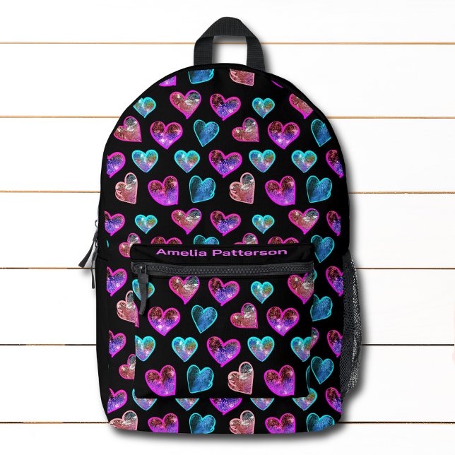 Girly Glitter Hearts Colourful Modern Personalized Printed Backpack (Creator Uploaded)
