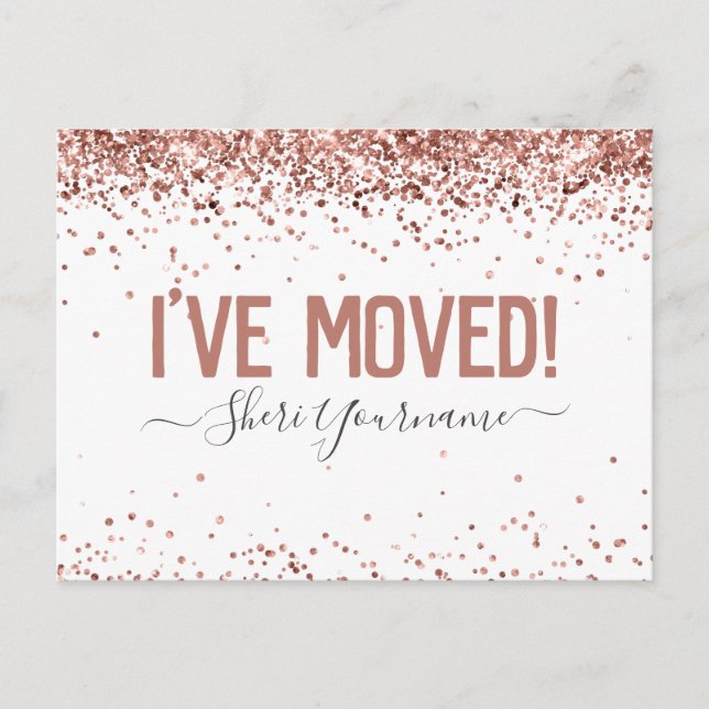 Girly Glitter I've Moved Personalized Postcard (Front)