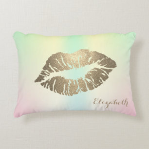 Girly Glitter Lips Holographic Iridescent Accent Pillow