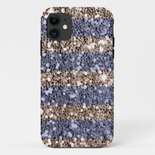 Girly Glitter Look Stripes in Violet Silver iPhone 11 Case