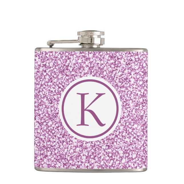 Girly Glitter Monogrammed Hip Flask (Front)