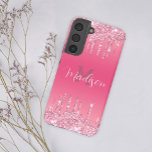 Girly Glitter Pink Drip Glam Monogram Add Name Samsung Galaxy Case<br><div class="desc">Elegant and practical Samsung one case printed with a soft pink glitter design and adorned with your name and initial. Details are printed,  no actual glitter is used.</div>