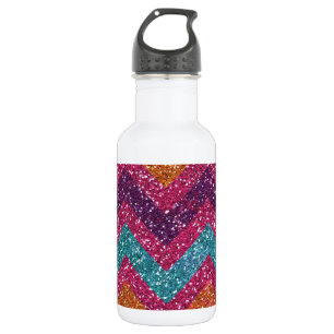 Girly Glitter Print Chevron Stripes Teal Pink 532 Ml Water Bottle