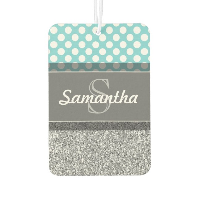 Girly Glitter Print Pattern with Custom Monograms Air Freshener (Back)
