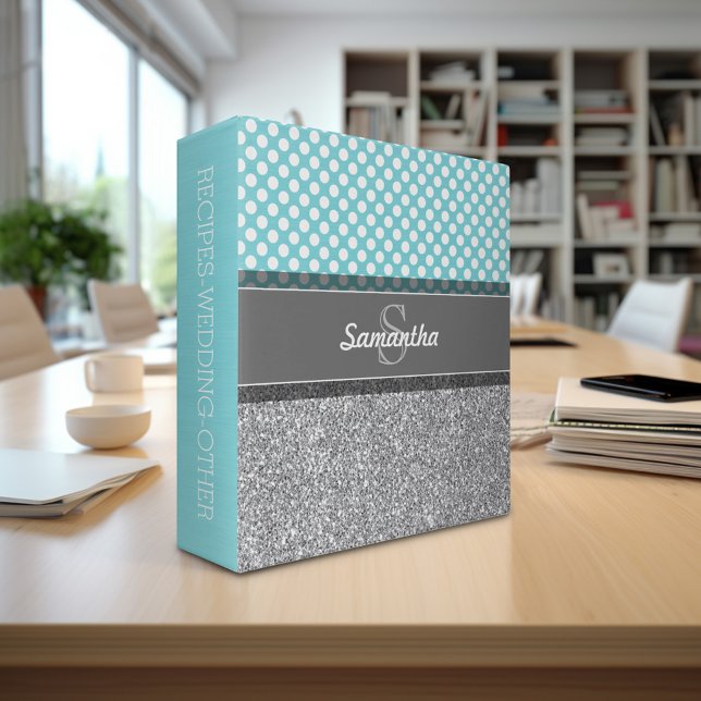 Girly Glitter Print Pattern with Custom Monograms Binder (Personalized 3-ring binder - Add Your Name and Other Text)