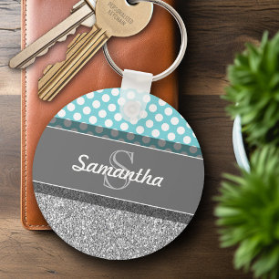 Girly Glitter Print Pattern with Custom Monograms Keychain