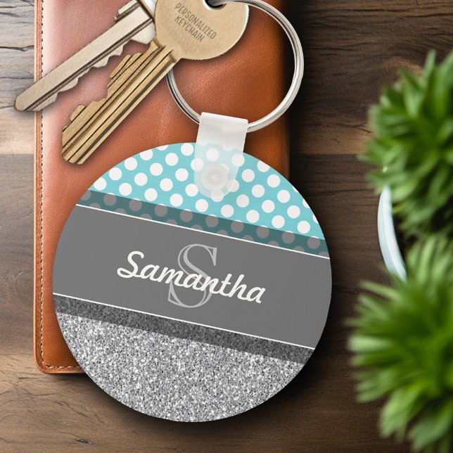 Girly Glitter Print Pattern with Custom Monograms Keychain (Personalized Keychain)