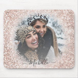Girly Glitter  Rose Gold Photo Template Mouse Pad