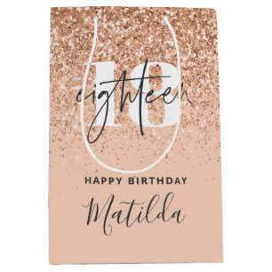 Girly glitter sparkle modern 18th birthday party  medium gift bag