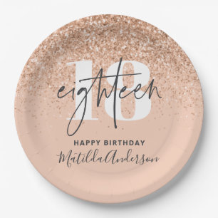 Girly glitter sparkle modern 18th birthday party paper plate
