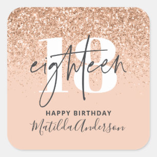 Girly glitter sparkle modern 18th birthday party square sticker